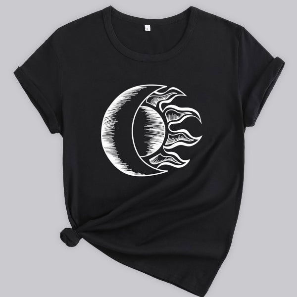 Women's Knitted Casual Round Neck Printed Short Sleeve T-Shirt - Stormyjay