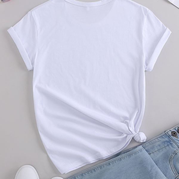 Women's Knitted Casual Round Neck Printed Short Sleeve T-Shirt - Stormyjay
