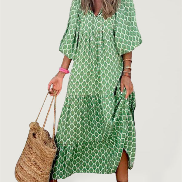 Geometric Collage Puff Sleeve Dress Street Holiday Women's Clothing - Stormyjay