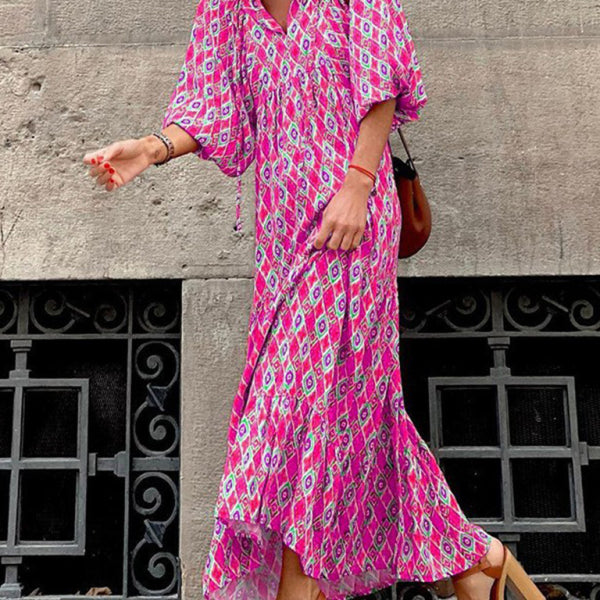 Geometric Collage Puff Sleeve Dress Street Holiday Women's Clothing - Stormyjay