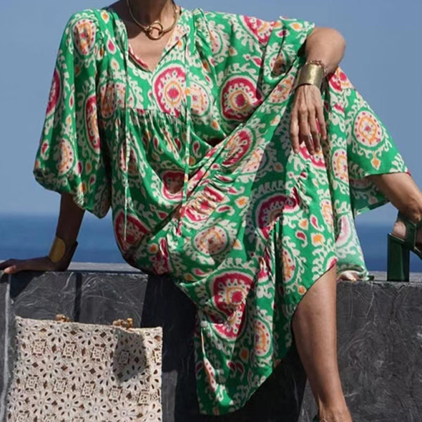 Geometric Collage Puff Sleeve Dress Street Holiday Women's Clothing - Stormyjay