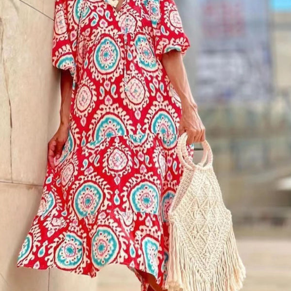 Geometric Collage Puff Sleeve Dress Street Holiday Women's Clothing - Stormyjay
