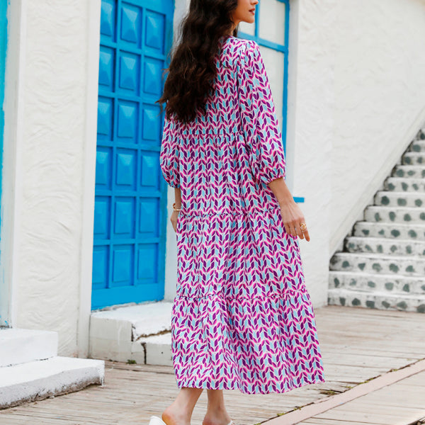 Geometric Collage Puff Sleeve Dress Street Holiday Women's Clothing - Stormyjay