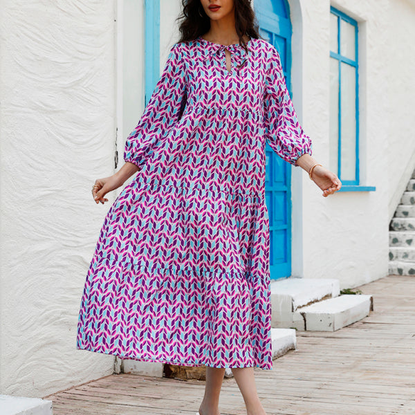 Geometric Collage Puff Sleeve Dress Street Holiday Women's Clothing - Stormyjay