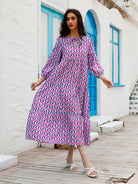 Geometric Collage Puff Sleeve Dress Street Holiday Women's Clothing - Stormyjay