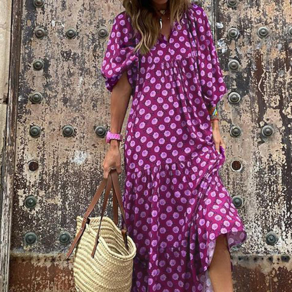 Geometric Collage Puff Sleeve Dress Street Holiday Women's Clothing - Stormyjay
