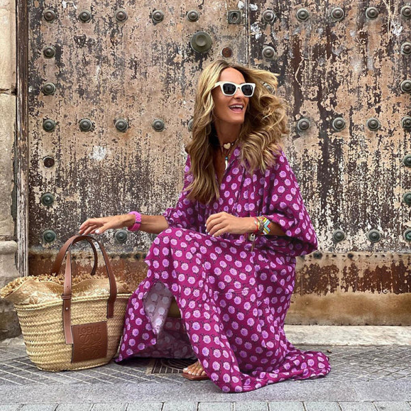 Geometric Collage Puff Sleeve Dress Street Holiday Women's Clothing - Stormyjay