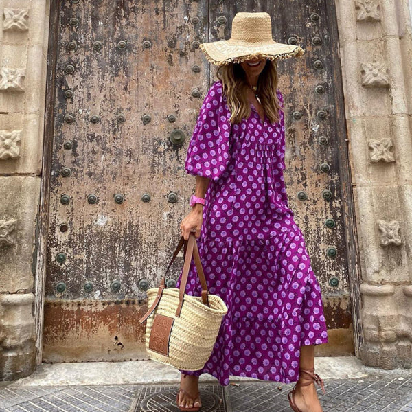 Geometric Collage Puff Sleeve Dress Street Holiday Women's Clothing - Stormyjay