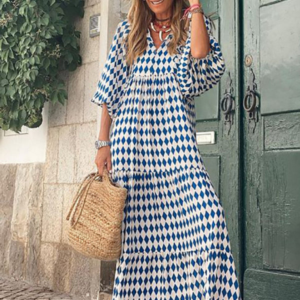 Geometric Collage Puff Sleeve Dress Street Holiday Women's Clothing - Stormyjay