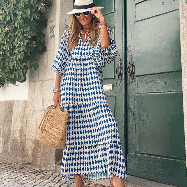 Geometric Collage Puff Sleeve Dress Street Holiday Women's Clothing - Stormyjay