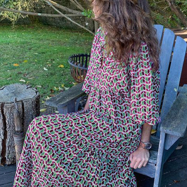 Geometric Collage Puff Sleeve Dress Street Holiday Women's Clothing - Stormyjay
