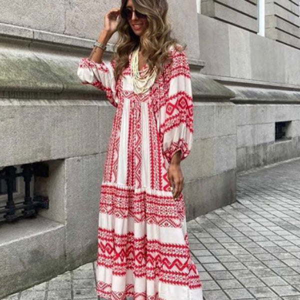 Geometric Collage Puff Sleeve Dress Street Holiday Women's Clothing - Stormyjay