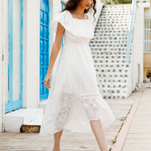 Women's Solid Color Lace Off Shoulder Long Dress - Stormyjay