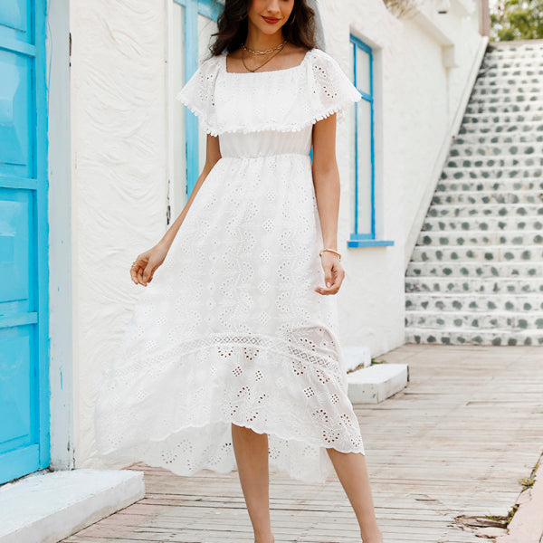 Women's Solid Color Lace Off Shoulder Long Dress - Stormyjay