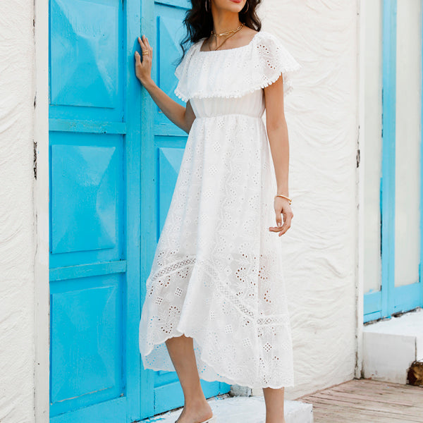 Women's Solid Color Lace Off Shoulder Long Dress - Stormyjay