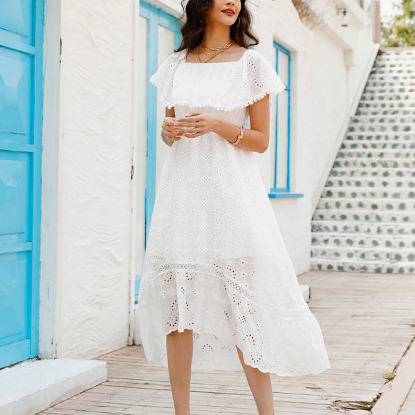 Women's Solid Color Lace Off Shoulder Long Dress - Stormyjay