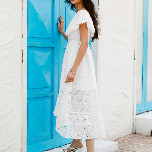 Women's Solid Color Lace Off Shoulder Long Dress - Stormyjay
