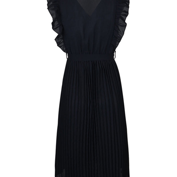 Women's Solid Color Ruffle Summer Pleated Sleeveless Dress - Stormyjay