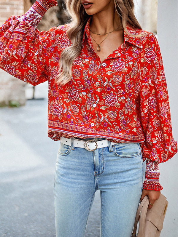 Women's Printed Vacation Casual Long Sleeve Top - Stormyjay