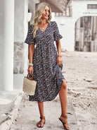 Elegant V-neck short-sleeved holiday dress - Stormyjay