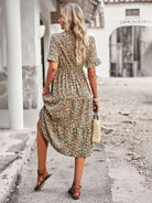 Elegant V-neck short-sleeved holiday dress - Stormyjay