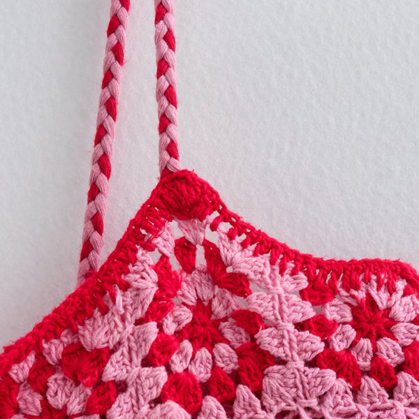 Crochet patchwork knitted ethnic style slip dress - Stormyjay