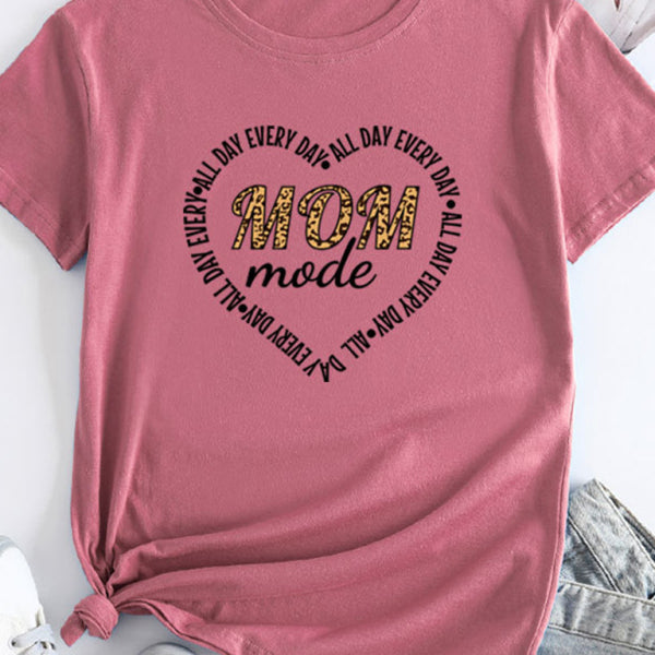 Women's Mother's Day Love New English Letters Printed Round Neck Short Sleeve T-Shirt - Stormyjay