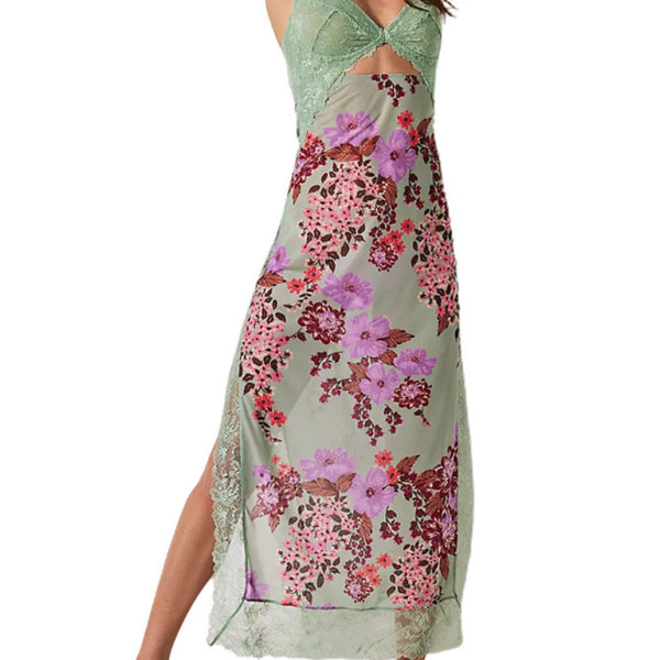Women's Gentle Lace Straps Spliced Slit Long Dress - Stormyjay