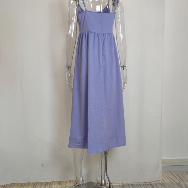 Women's sexy U-neck waist pleated suspender dress - Stormyjay
