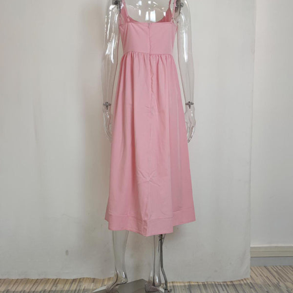 Women's sexy U-neck waist pleated suspender dress - Stormyjay