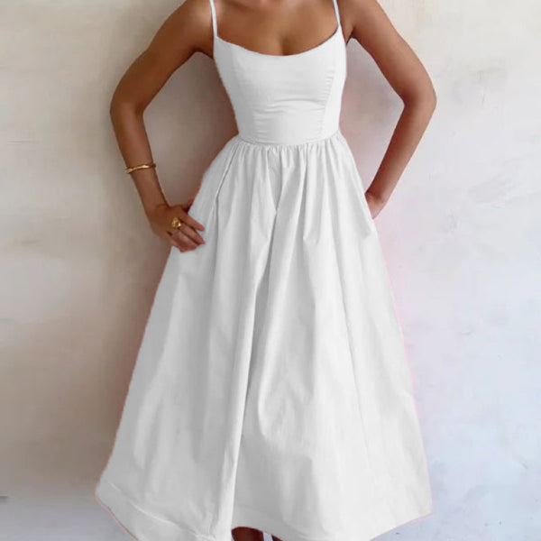Women's sexy U-neck waist pleated suspender dress - Stormyjay