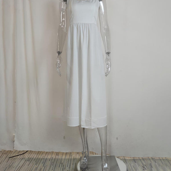Women's sexy U-neck waist pleated suspender dress - Stormyjay
