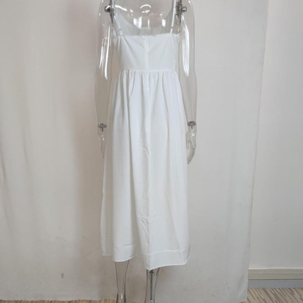 Women's sexy U-neck waist pleated suspender dress - Stormyjay