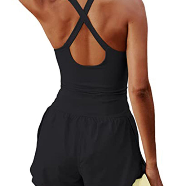 Women's Hollow Cross Loose Fitness Wear Tank Top Jumpsuit - Stormyjay