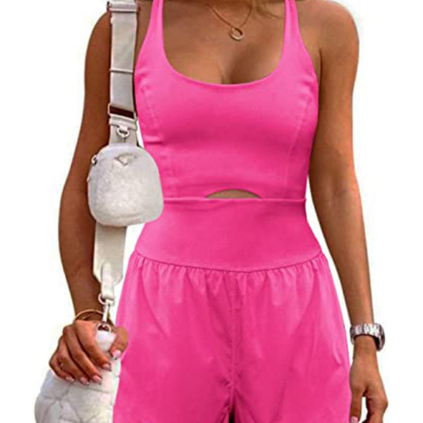 Women's Hollow Cross Loose Fitness Wear Tank Top Jumpsuit - Stormyjay
