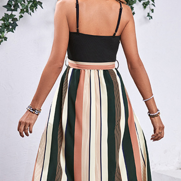 Women's striped patchwork suspender dress - Stormyjay
