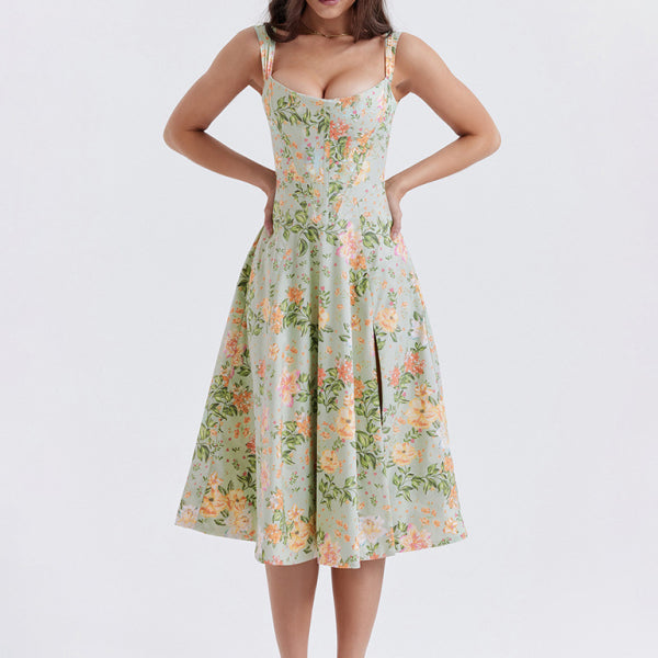 Women's Slim Suspender Sexy Slit Floral Dress - Stormyjay