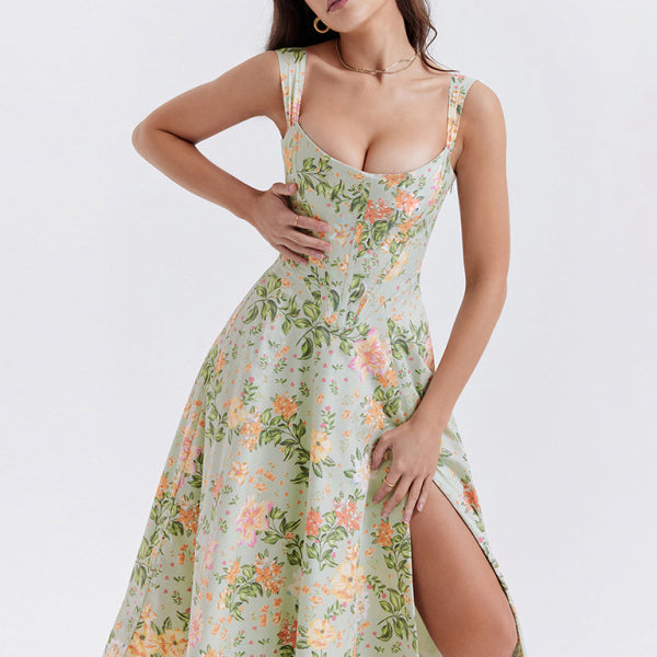 Women's Slim Suspender Sexy Slit Floral Dress - Stormyjay
