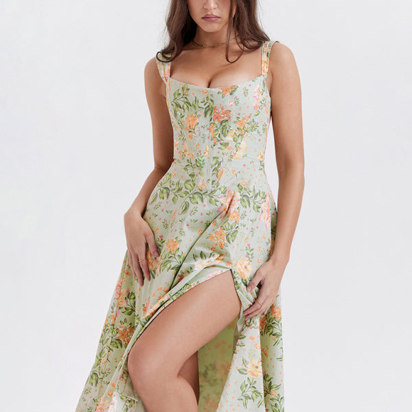 Women's Slim Suspender Sexy Slit Floral Dress - Stormyjay
