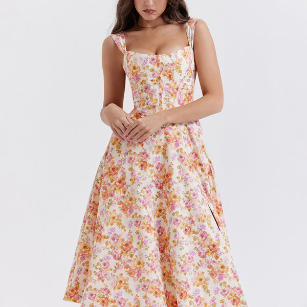 Women's Slim Suspender Sexy Slit Floral Dress - Stormyjay