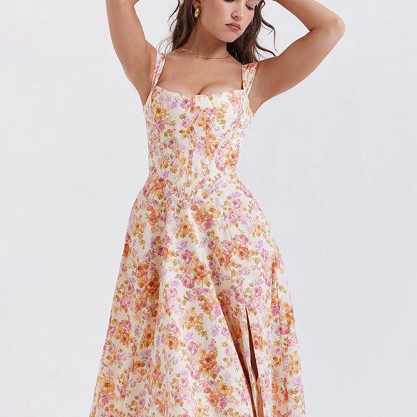 Women's Slim Suspender Sexy Slit Floral Dress - Stormyjay