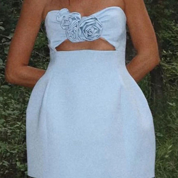 New women's clothing sexy solid color 3D flower decorated tube top mini dress - Stormyjay