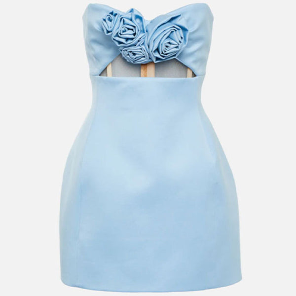 New women's clothing sexy solid color 3D flower decorated tube top mini dress - Stormyjay