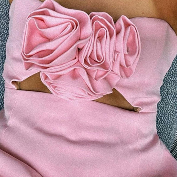 New women's clothing sexy solid color 3D flower decorated tube top mini dress - Stormyjay