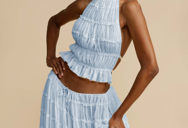 Backless lace-up halter top set and two-piece chiffon pleated long skirt with earrings - Stormyjay