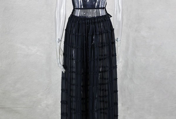 Backless lace-up halter top set and two-piece chiffon pleated long skirt with earrings - Stormyjay