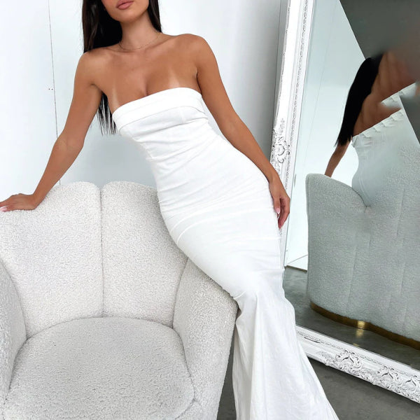 Sexy tube top long dress slit cocktail dress backless long dress - Stormyjay