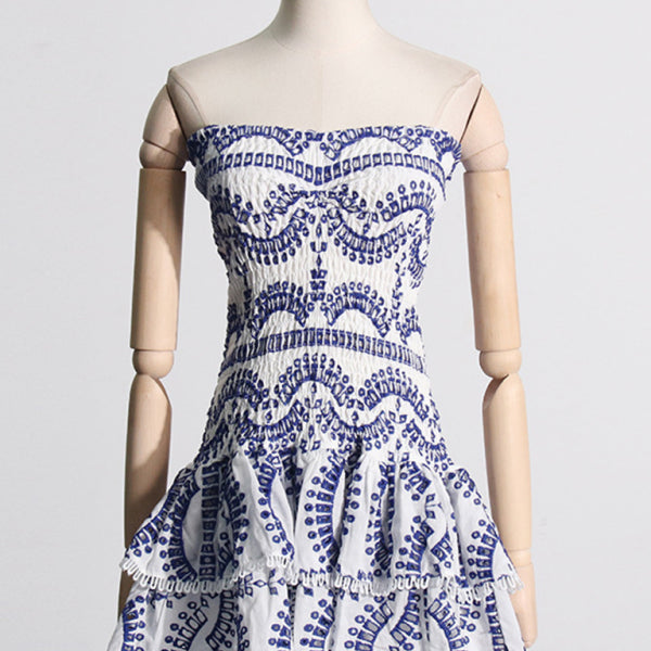 New sexy hot girl embroidered tube top dress with hollow ruffles and stitching design A-line skirt - Stormyjay