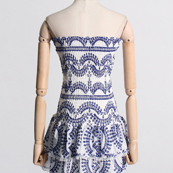 New sexy hot girl embroidered tube top dress with hollow ruffles and stitching design A-line skirt - Stormyjay