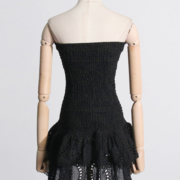 New sexy hot girl embroidered tube top dress with hollow ruffles and stitching design A-line skirt - Stormyjay